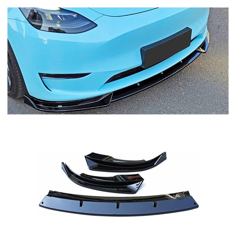 OGONGXM Kompatibel mit Tesla Model Y 2024 & 3 2023 Frontspoilerlippe Carbon Black Body PP Front Lower Bumper Modification Protector Cover(for M Y Bright Black) von OGONGXM