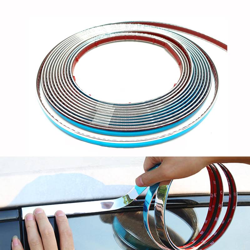 OHYER 8mm x 5 Meter Zierstreifen Selbstklebend für Autokarosserie Chrom Zierleiste Selbstklebend Vielseitig für Autokarosserie Türfenster Silber Für Karosserie-Fensterverkleidungen (8mm*5m) von OHYER