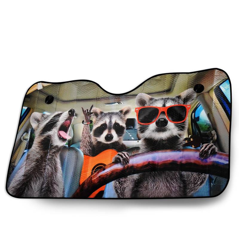 OK Cars Alu Sonnenschutz für Frontscheiben Waschbär – 130 x 70 cm – Hitzeschutz Auto – Universell passender Sonnenschutz Auto Frontscheibe – Faltbarer Windschutzscheibe Sonnenschutz von OK Cars