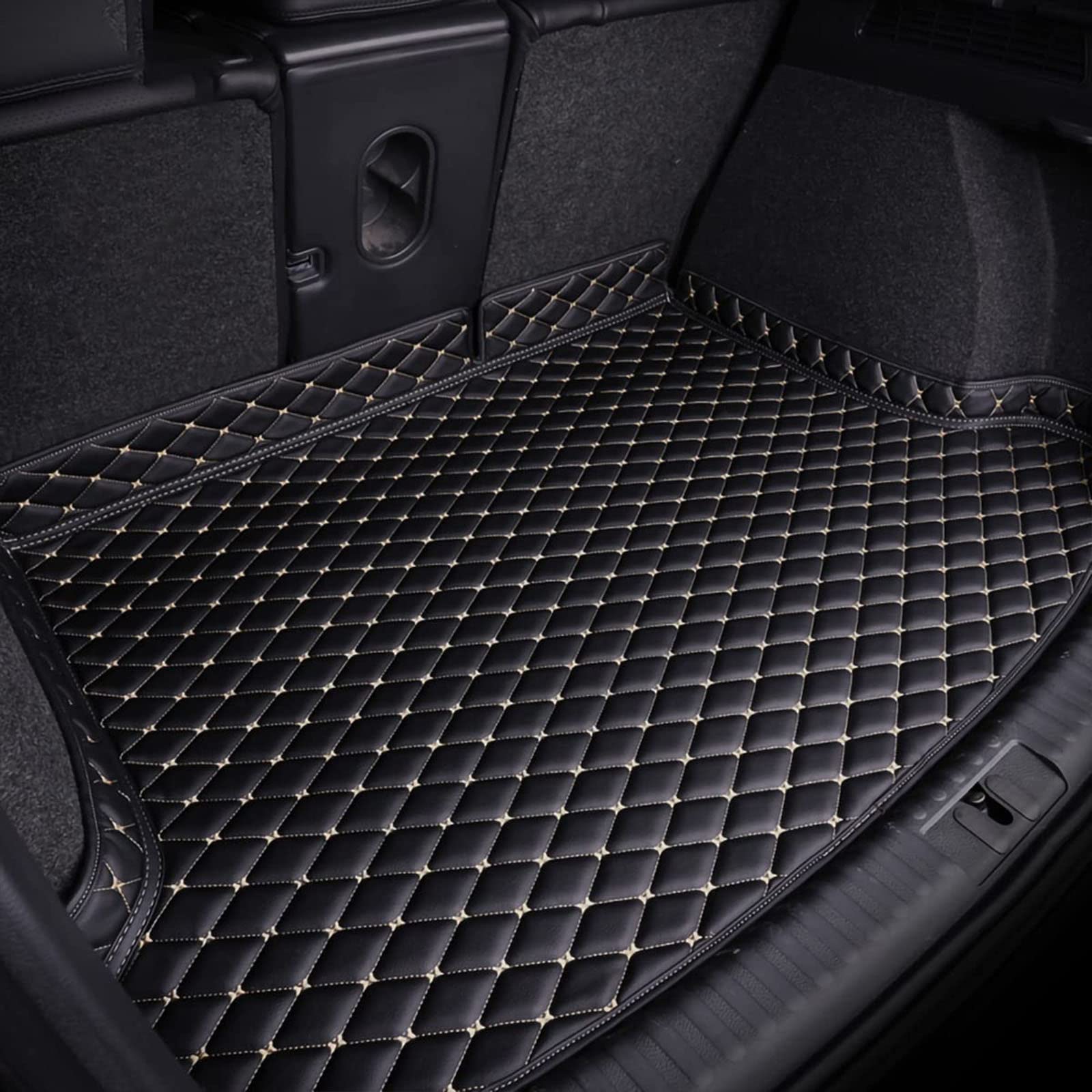 Auto Leder Kofferraummatte für Sko-da Fabia 2015-2023,Passgenau Auto Kofferraumwanne Strapazierfähigen Antirutsch Kantenschutz Boot Liner Tray Zubehör (Station Wagon, Black Beige) von OKAYOK