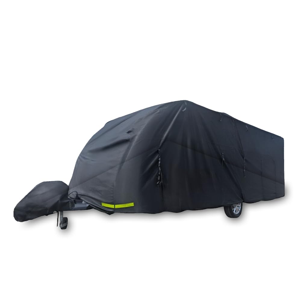OLPRO Premium-Wohnwagen-Abdeckung, atmungsaktiv, wasserdicht, 4-lagig, universelle Passform, schwarz, 3,6–4,3 m, Winterabdeckung, wasserabweisend, Wohnmobil-kompatibel OLPRO Premium-Wohnwagen-Abdeckung, atmungsaktiv, wasserdicht, 4-lagig, universelle Passform, schwarz, 3,6–4,3 m, Winterabdeckung, wasserabweisend, Wohnmobil-kompatibel von OLPRO