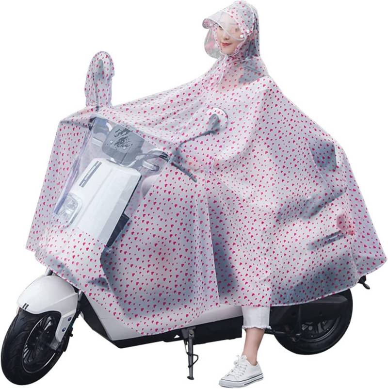 OLSDXAWQ， Regenponcho Radfahren Cape Regenmantel Jacke Umhänge Radfahren Regen Regenponcho mit Kapuze(Love Red) von OLSDXAWQ
