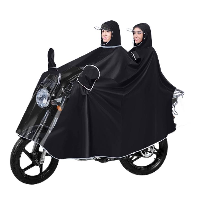 OLSDXAWQ， Zwei-Personen-Reit-Regenumhang, Radfahren mit Kapuze, Regenmantel, winddichter Regenumhang, for Fahrrad, E-Bike, Motorrad(Black,4XL) von OLSDXAWQ