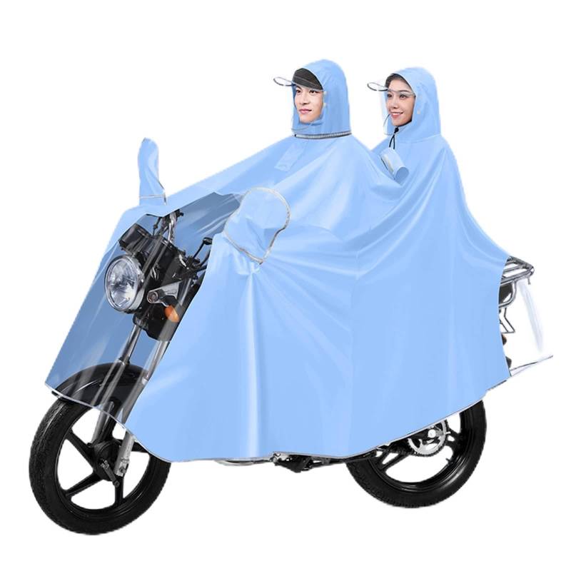 OLSDXAWQ， Zwei-Personen-Reit-Regenumhang, Radfahren mit Kapuze, Regenmantel, winddichter Regenumhang, for Fahrrad, E-Bike, Motorrad(Blu,5XL) von OLSDXAWQ