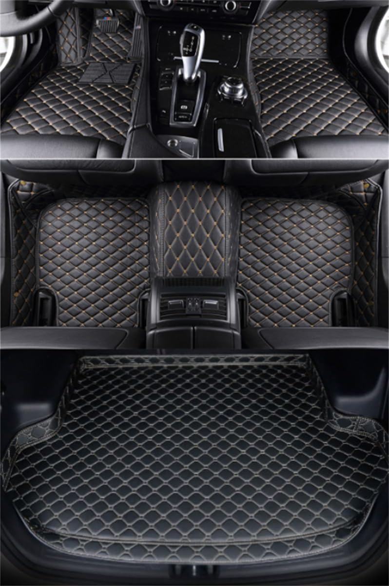 Custom Car Boden Matte für Tesla Model X(6seats) 2015-2023(LHD),Auto Stamm Matten,PU-Leder Allwetter wasserdichte und rutschfeste Fussmatten.,B-Black+Beige von OLSIZ