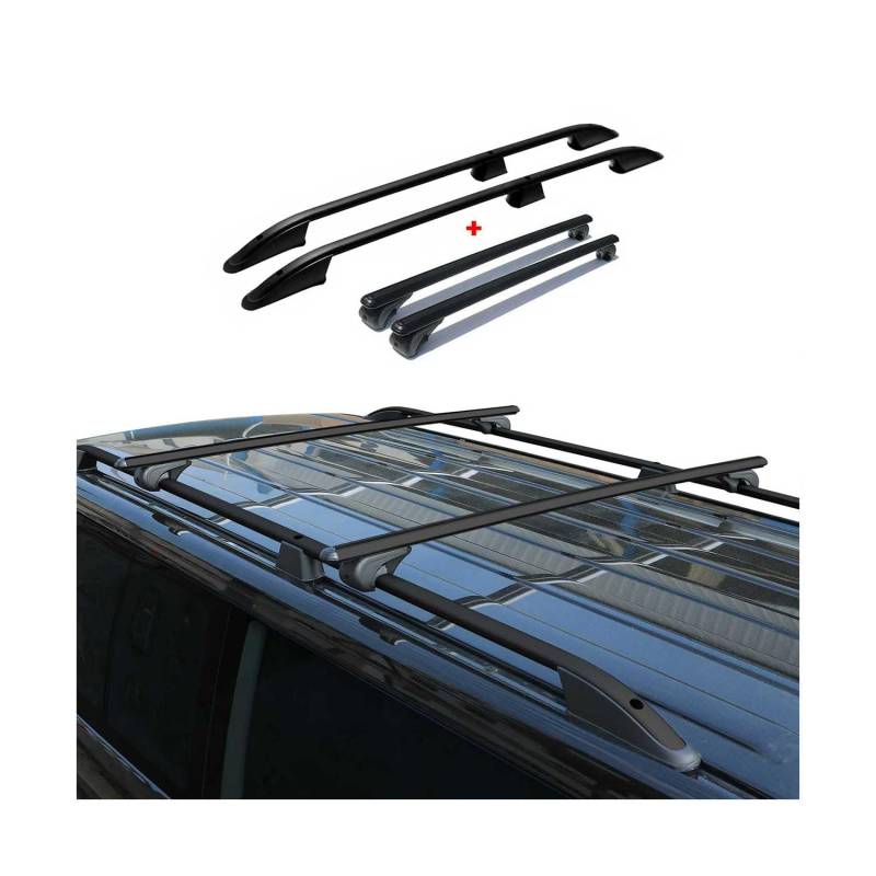 Relingträger Dachträger Dachgepäckträger Kompatibel mit VW T5 T6 Transporter Langer Radstand | Fahrradträger Dachboxen Dachgepäckablage Dachteile Eloxiertem Aluminium Schwarz mit TÜV ABE 4 TLG von OMAC