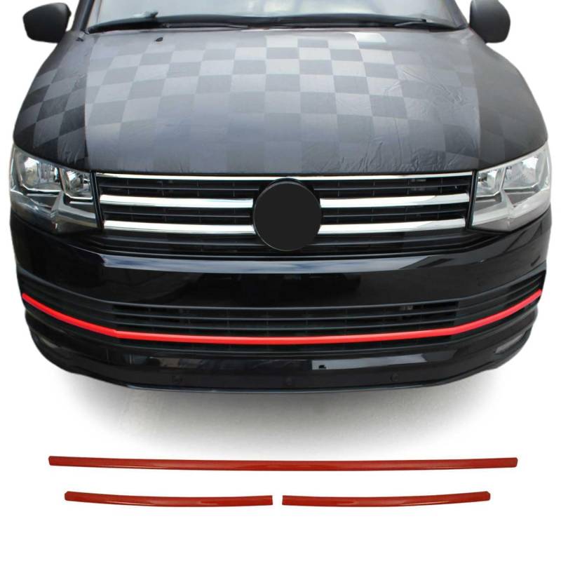 Kühlergrill Leisten Grillleisten kompatibel mit VW T6 2015-2019 Highline Chrom Rot 3tlg von OMAC