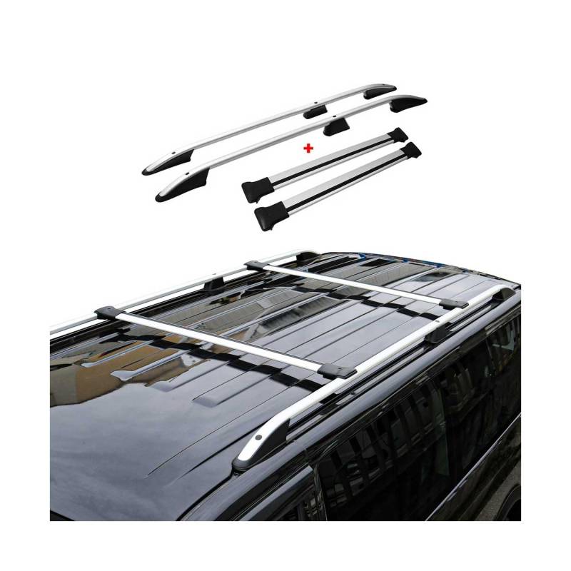 Dachreling + Dachträger Set für FIAT Doblo L1 Kurzer 2010-2021 Alu Silber 4tlg von OMAC