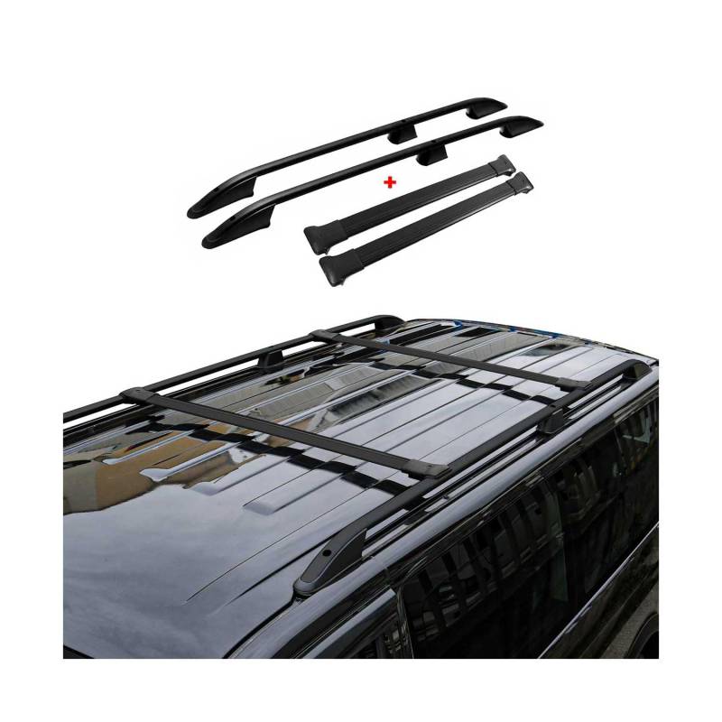 Dachreling + Dachträger für Peugeot Partner 2018-2024 Kurzer Alu Schwarz 4X von OMAC