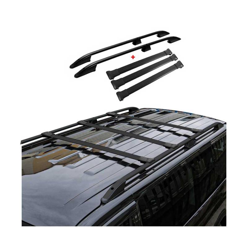 Dachreling + Dachträger für VW T6 T6.1 Transporter L2 Langer Alu Schwarz 5X von OMAC