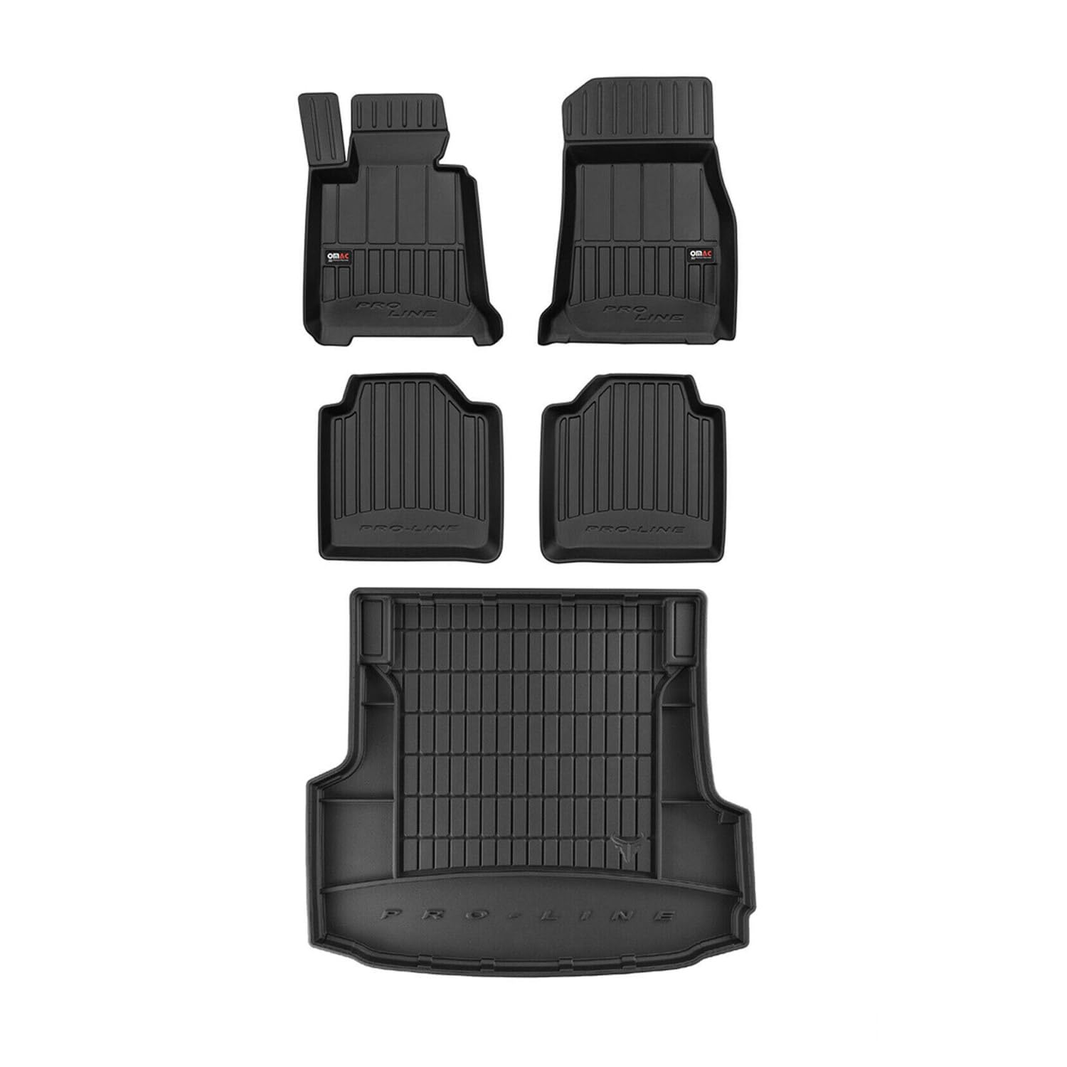 OMAC Fußmatten & Kofferraumwanne Set kompatibel mit BMW 3er F34 2013-2020 Gummi Schwarz 5X von OMAC