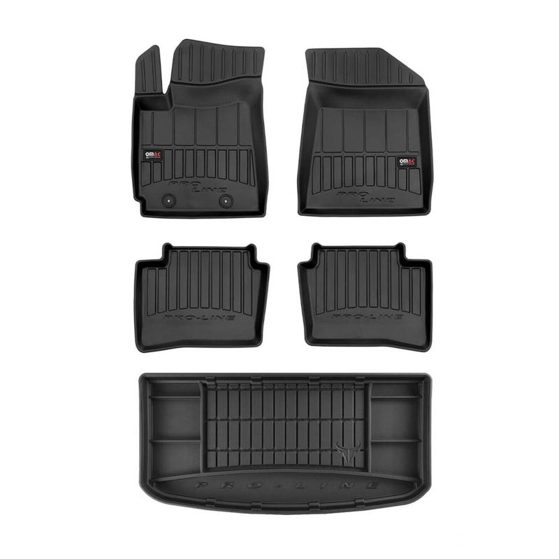 OMAC Fußmatten & Kofferraumwanne Set kompatibel mit Hyundai i10 2019-2024 Gummi Schwarz 5X von OMAC