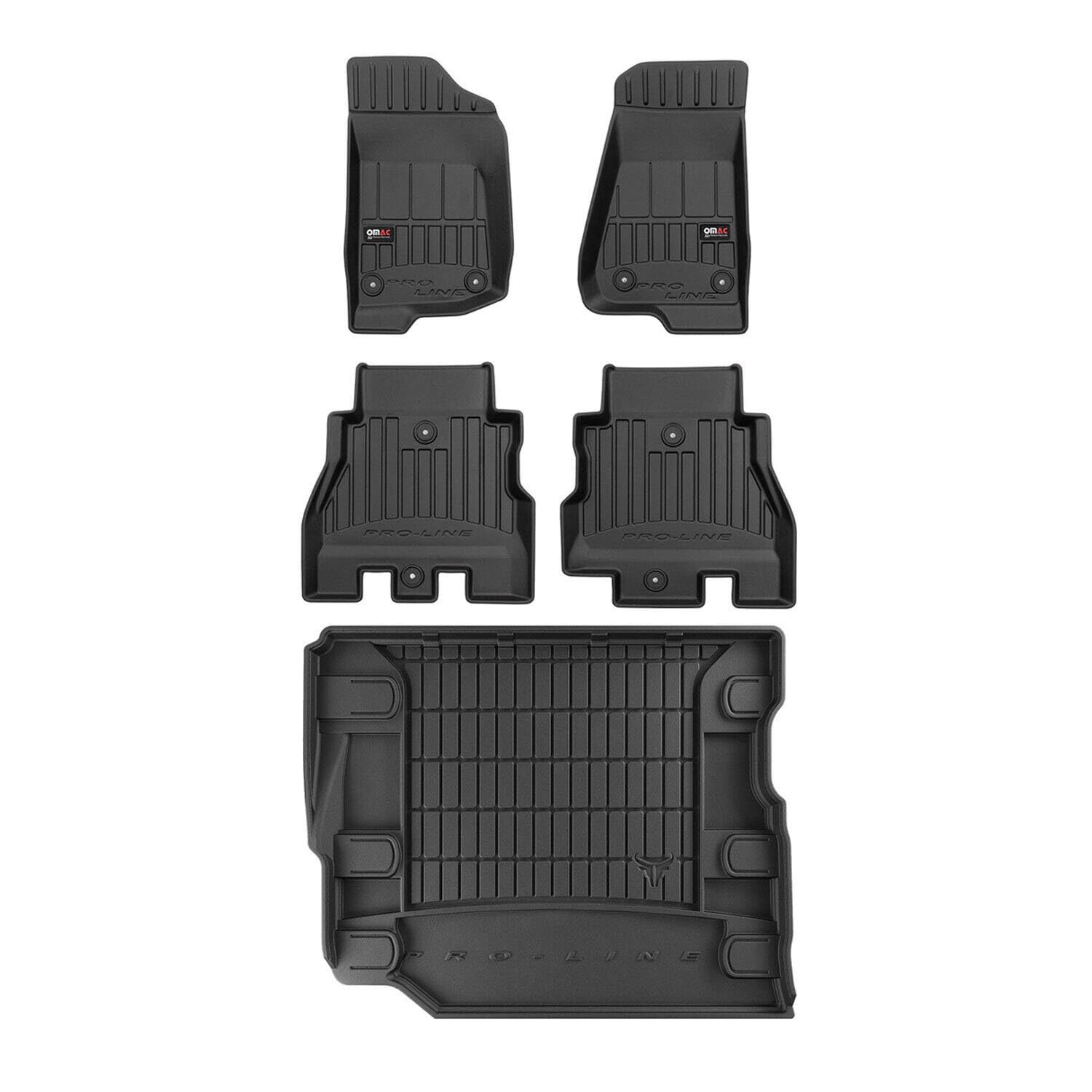 OMAC Fußmatten & Kofferraumwanne Set kompatibel mit Jeep Wrangler 2017-2024 Gummi TPE 5X von OMAC