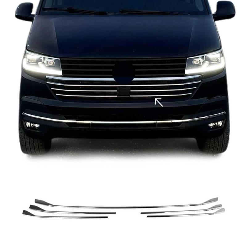Kühlergrill Leisten kompatibel mit VW T6.1 Transporter 2019-2024 Highline Chrom 5x von OMAC