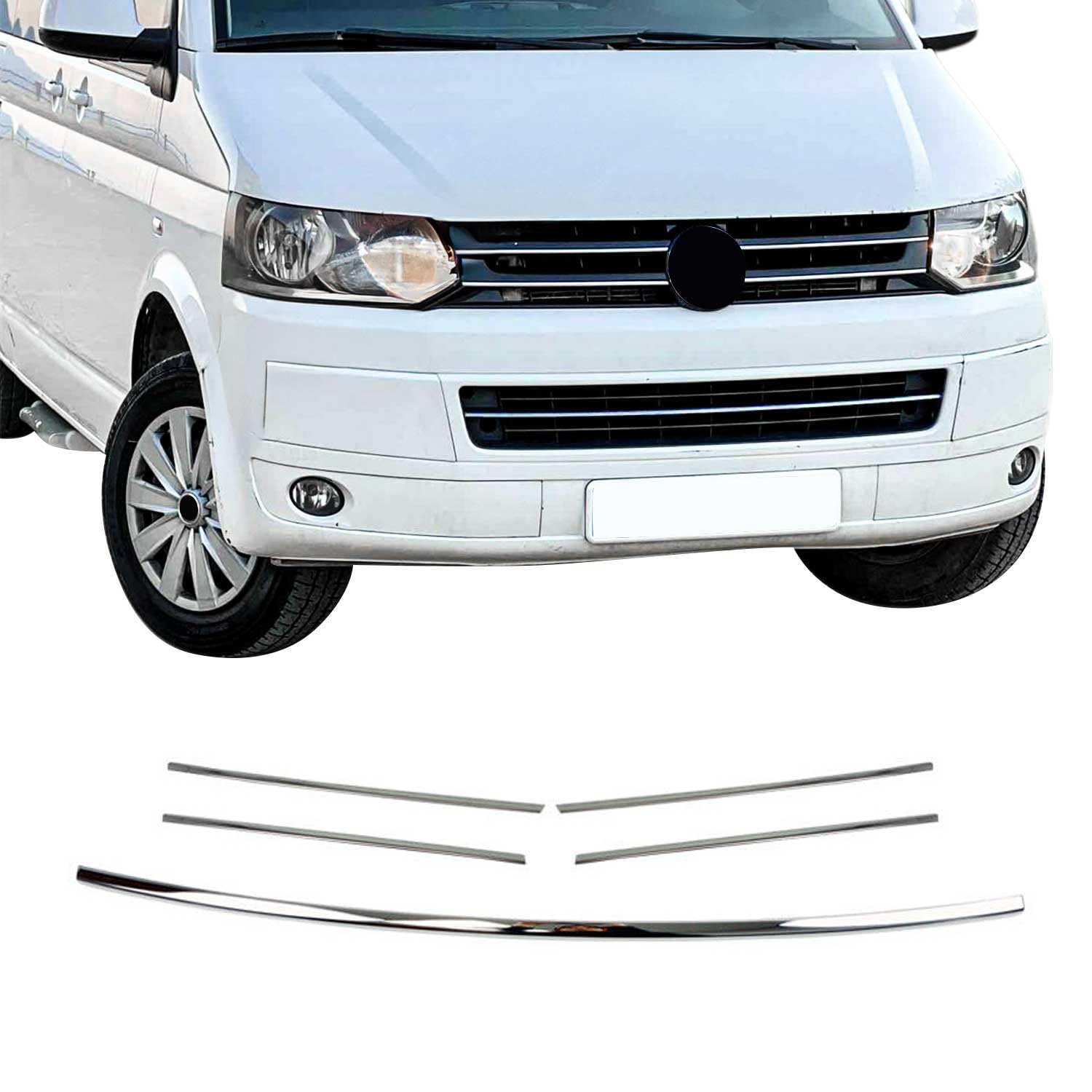 OMAC Kühlergrill Leisten Grillleisten kompatibel mit VW Transporter T5 2009-2015 Chrom Silber 5x von OMAC