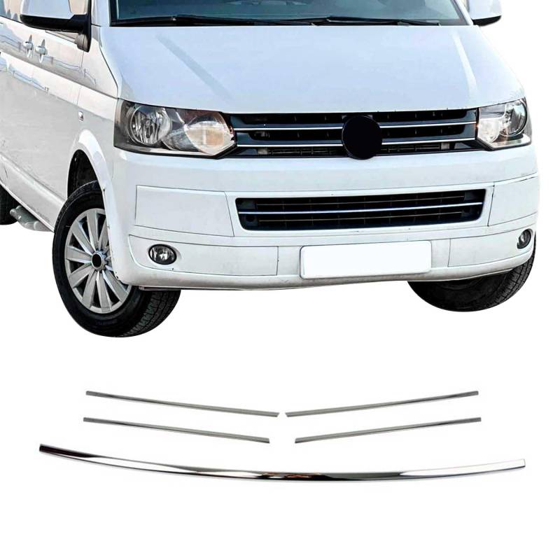 OMAC Kühlergrill Leisten Grillleisten kompatibel mit VW Transporter T5 2009-2015 Chrom Silber 5X von OMAC