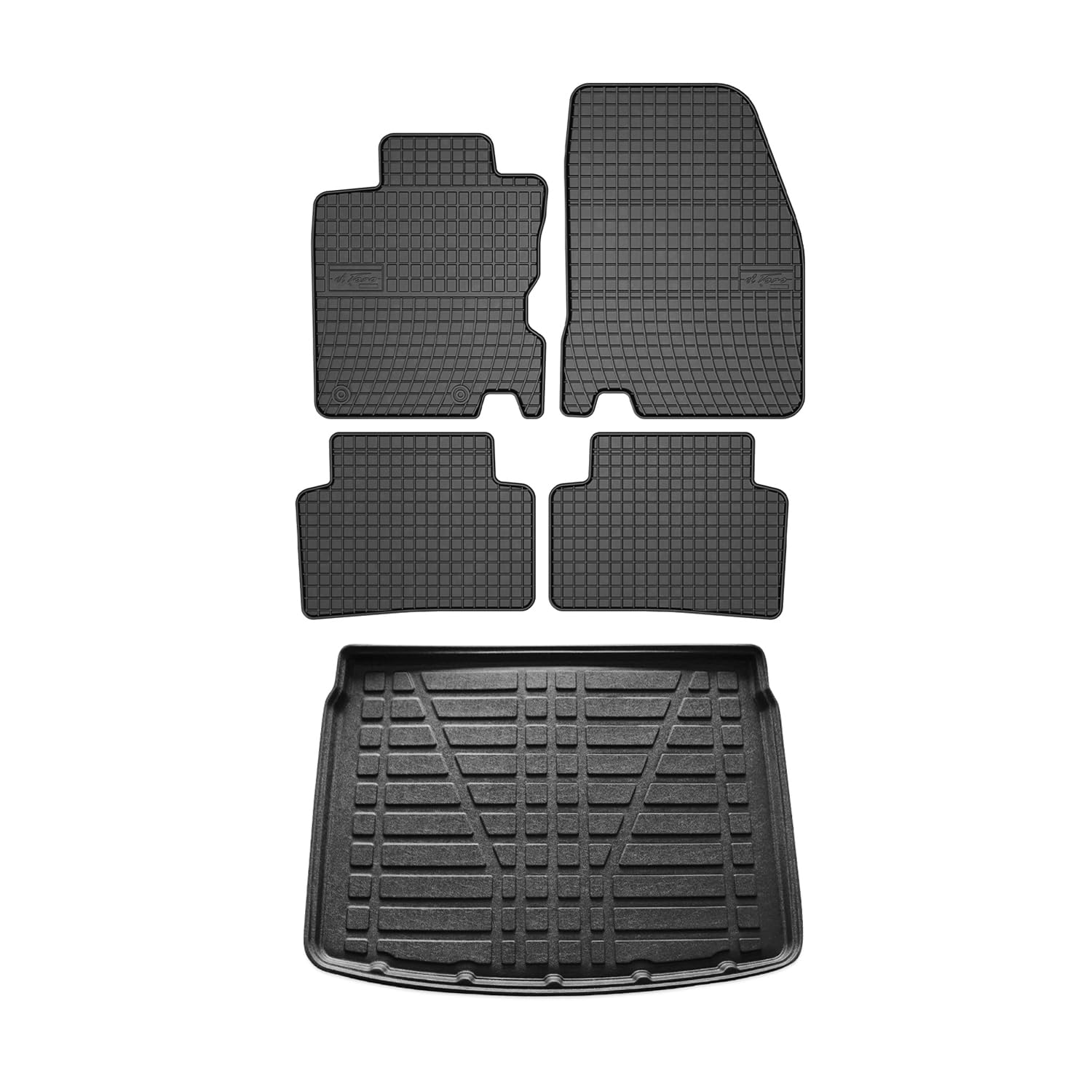 Fußmatten Kofferraumwanne Set kompatibel mit Renault Kadjar 2015-2023 Schwarz Gummi TPE von OMAC