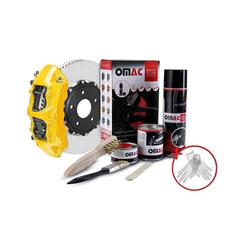 OMAC Bremssattellack Bremssattelfarbe Auto Lack Set | Bremsenreiniger und das Härtemittel Hitzebeständig Komplettsatz für 4 Bremssättel 7-teiliges von OMAC