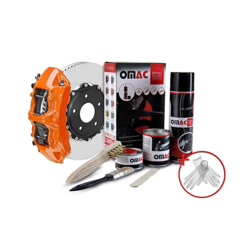 OMAC Bremssattellack Bremssattelfarbe Auto Lack Set | Bremsenreiniger und das Härtemittel Hitzebeständig Komplettsatz für 4 Bremssättel 7-teiliges von OMAC