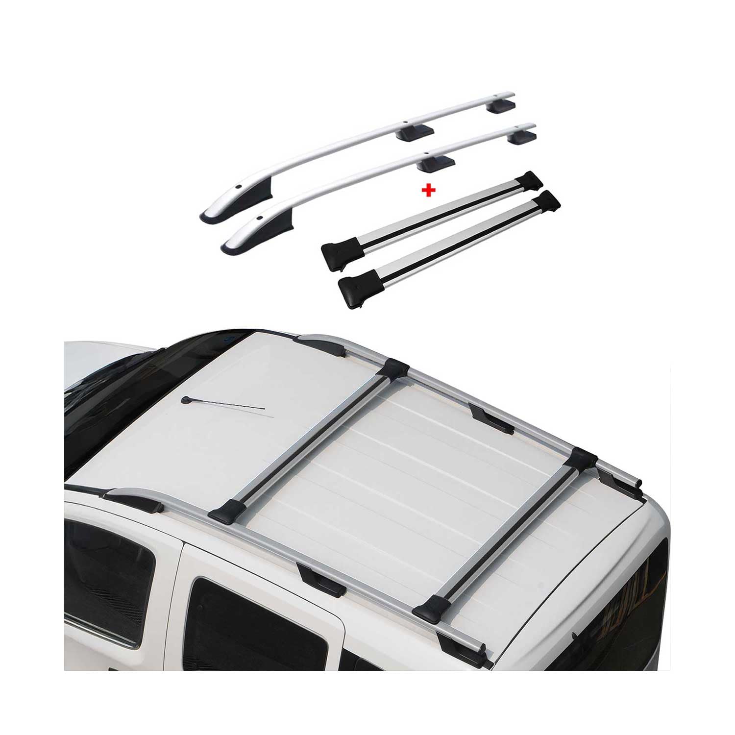 Dachreling + Dachträger Set für VW Amarok 2010-2025 Aluminium Silber 4tlg Dachreling + Dachträger Set für VW Amarok 2010-2025 Aluminium Silber 4tlg von OMAC