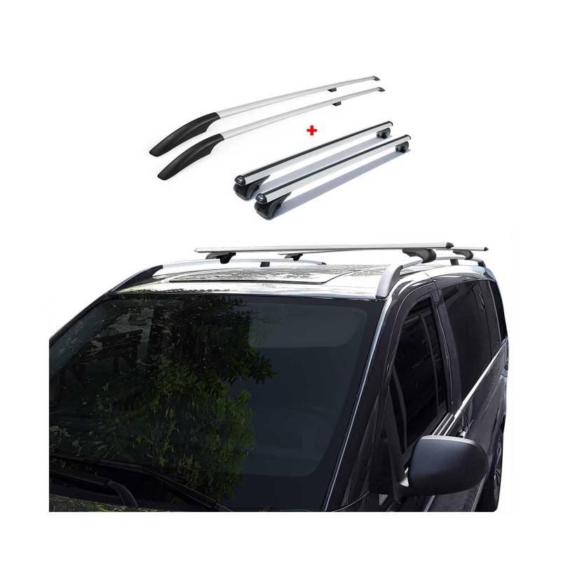 Dachreling + Dachträger Set für VW Caddy 2003-2015 Kurzer Alu Silber 4tlg von OMAC