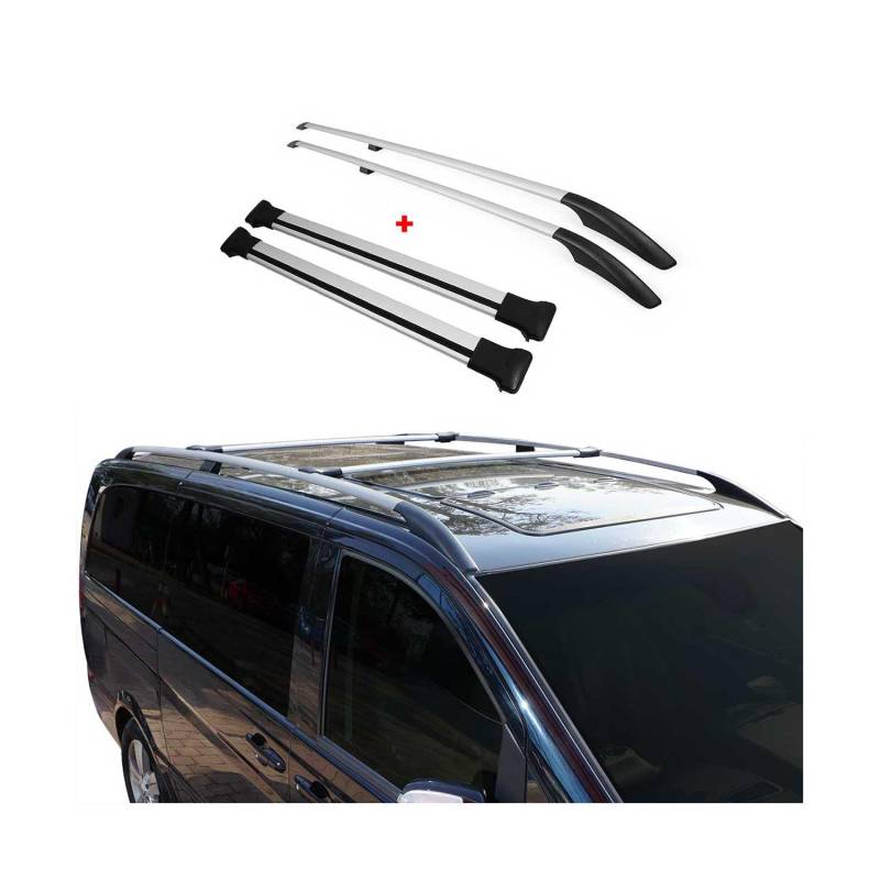 Dachreling + Dachträger Set für VW Caddy 2003-2015 Kurzer Aluminium Silber 4tlg von OMAC