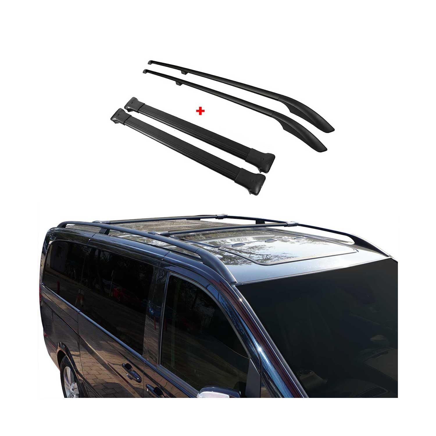 Dachreling + Dachträger Set für VW Caddy 2015-2020 Kurzer Aluminium Schwarz 4tlg Dachreling + Dachträger Set für VW Caddy 2015-2020 Kurzer Aluminium Schwarz 4tlg von OMAC