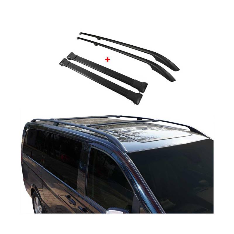 Dachreling + Dachträger Set für VW Caddy 2015-2020 Kurzer Aluminium Schwarz 4tlg von OMAC