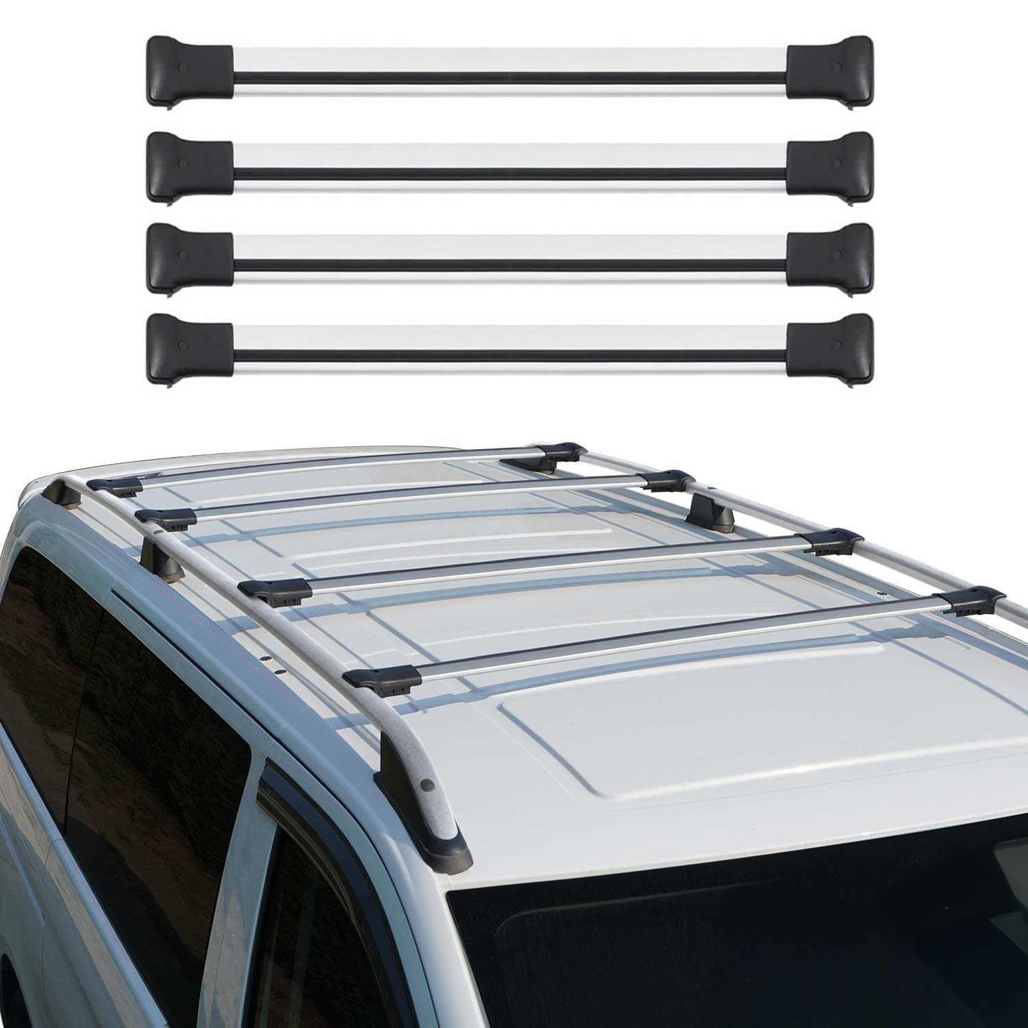 OMAC Dachreling + Dachträger Set kompatibel mit VW Transporter T5 2003-2015 Aluminium Silber 4X OMAC Dachreling + Dachträger Set kompatibel mit VW Transporter T5 2003-2015 Aluminium Silber 4X von OMAC