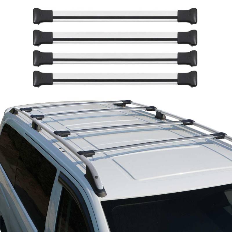 OMAC Dachreling + Dachträger Set kompatibel mit VW Transporter T5 2003-2015 Aluminium Silber 4X von OMAC