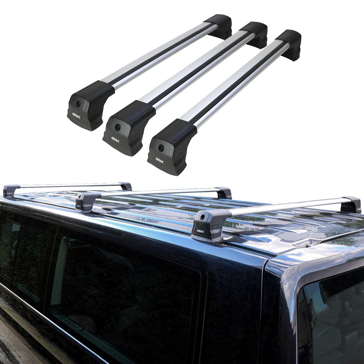 OMAC Dachträger Gepäckträger kompatibel mit VW T5 T6 2003-2024 Grundträger Aluminium Grau 3X OMAC Dachträger Gepäckträger kompatibel mit VW T5 T6 2003-2024 Grundträger Aluminium Grau 3X von OMAC