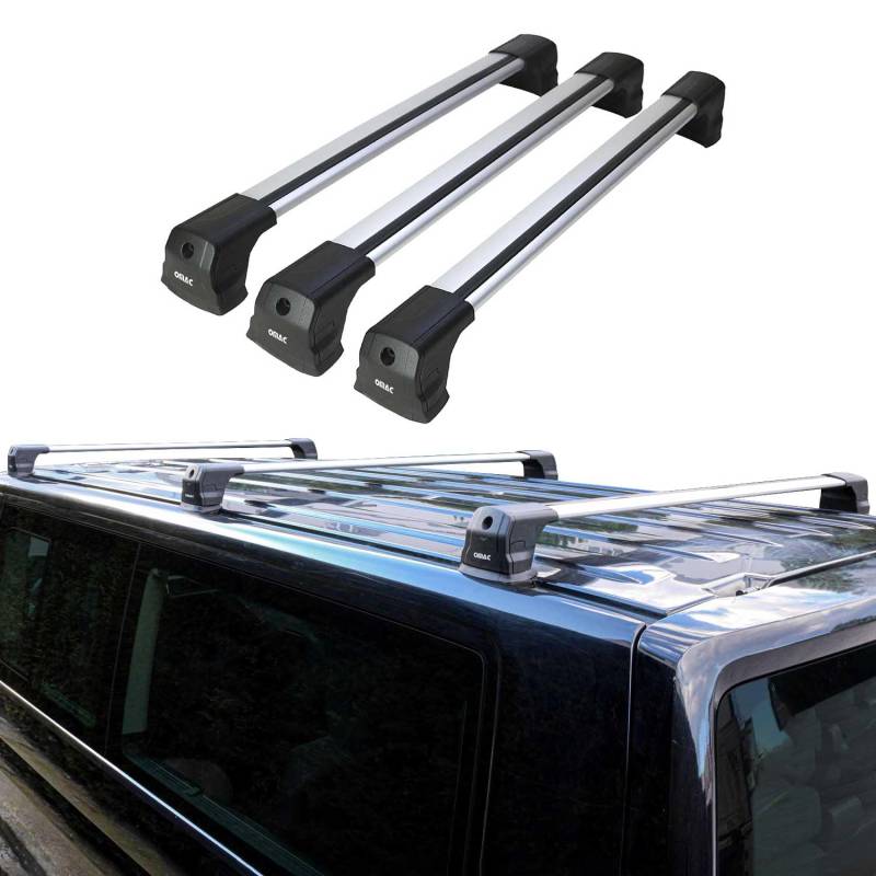 OMAC Dachträger Gepäckträger kompatibel mit VW T5 T6 2003-2024 Grundträger Aluminium Grau 3X von OMAC