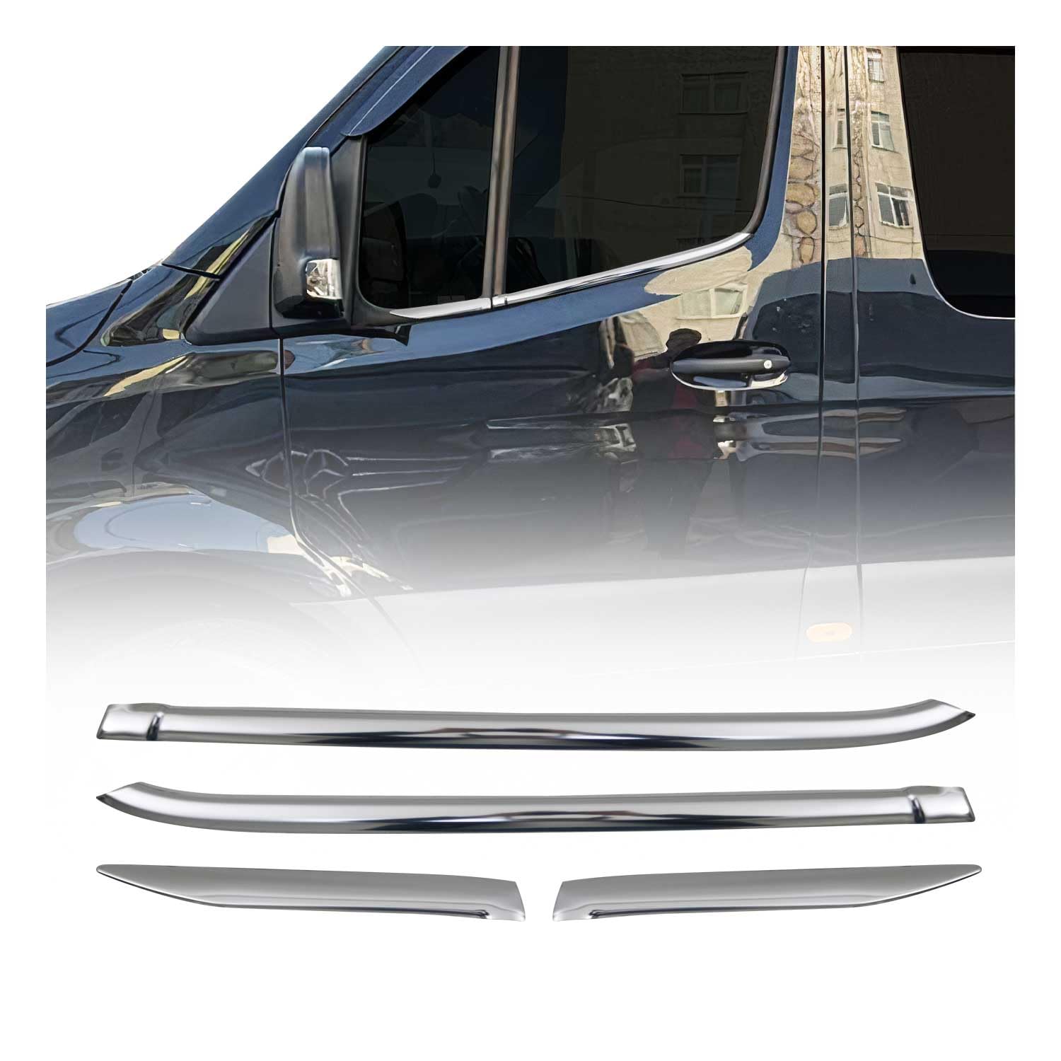 OMAC Fensterleisten Zierleisten kompatibel mit Mercedes Sprinter W907 W910 2018-2024 Chrom 4tlg von OMAC