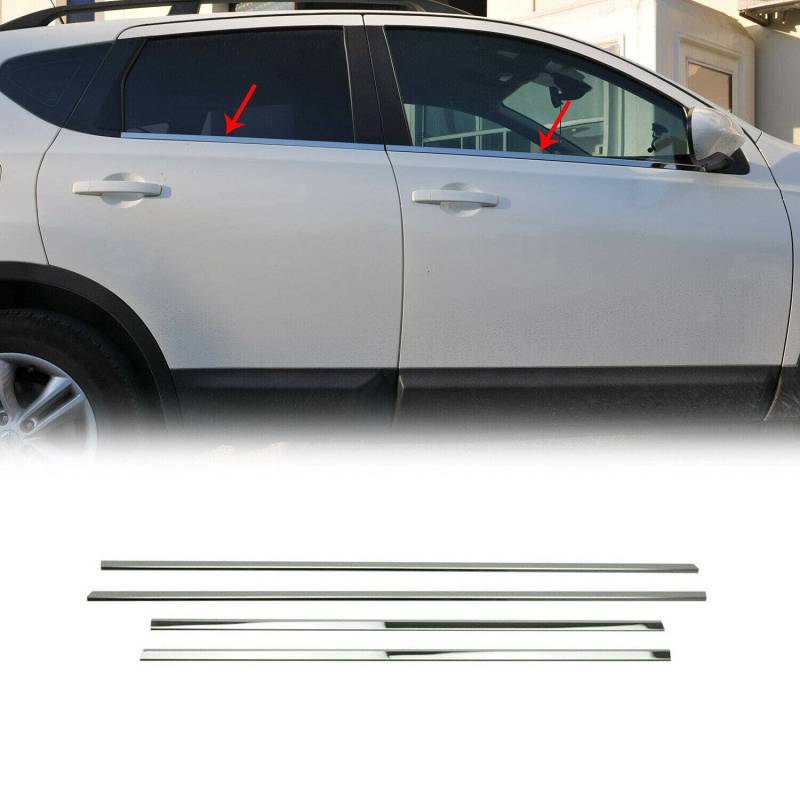 OMAC Fensterleisten Zierleiste kompatibel mit Nissan Qashqai +2 2009-2014 | Auto Zubehör Fenster Leiste Fensterrahmen Edelstahl Chrom 4 teilige Grau von OMAC