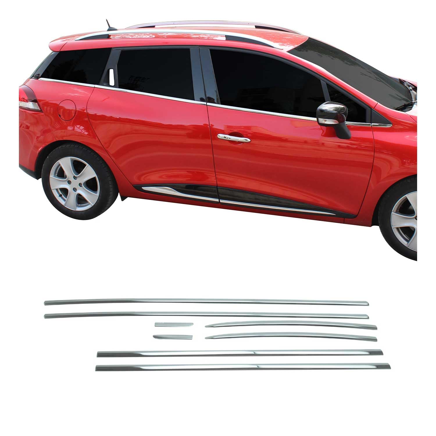 OMAC Fensterleisten Zierleiste kompatibel mit Renault Clio IV Grandtour 2012-2019 | Auto Zubehör Fenster Leiste Fensterrahmen Edelstahl Chrom 8 teilige Grau von OMAC