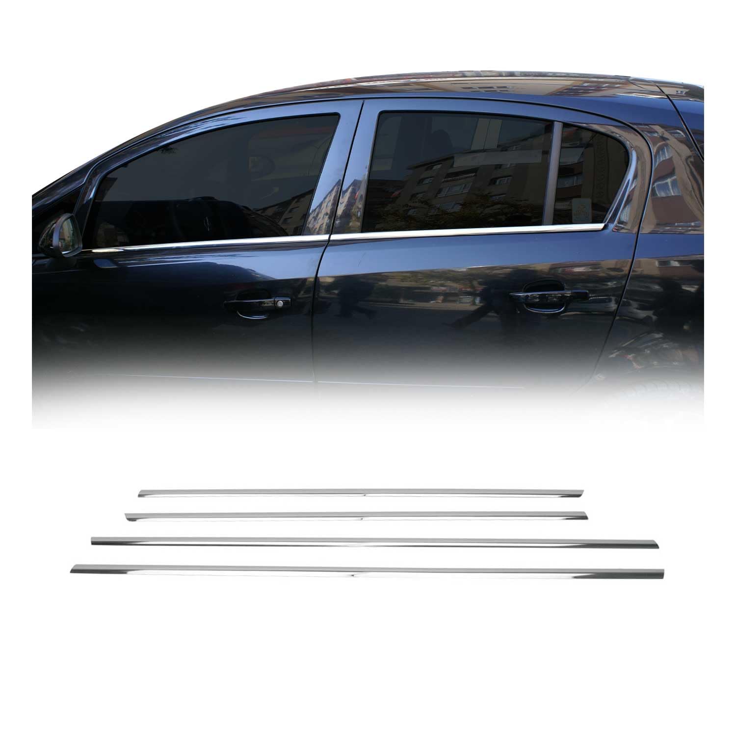 OMAC Fensterleisten Zierleisten kompatibel mit Opel Corsa D 2006-2015 Edelstahl Chrom 4tlg von OMAC