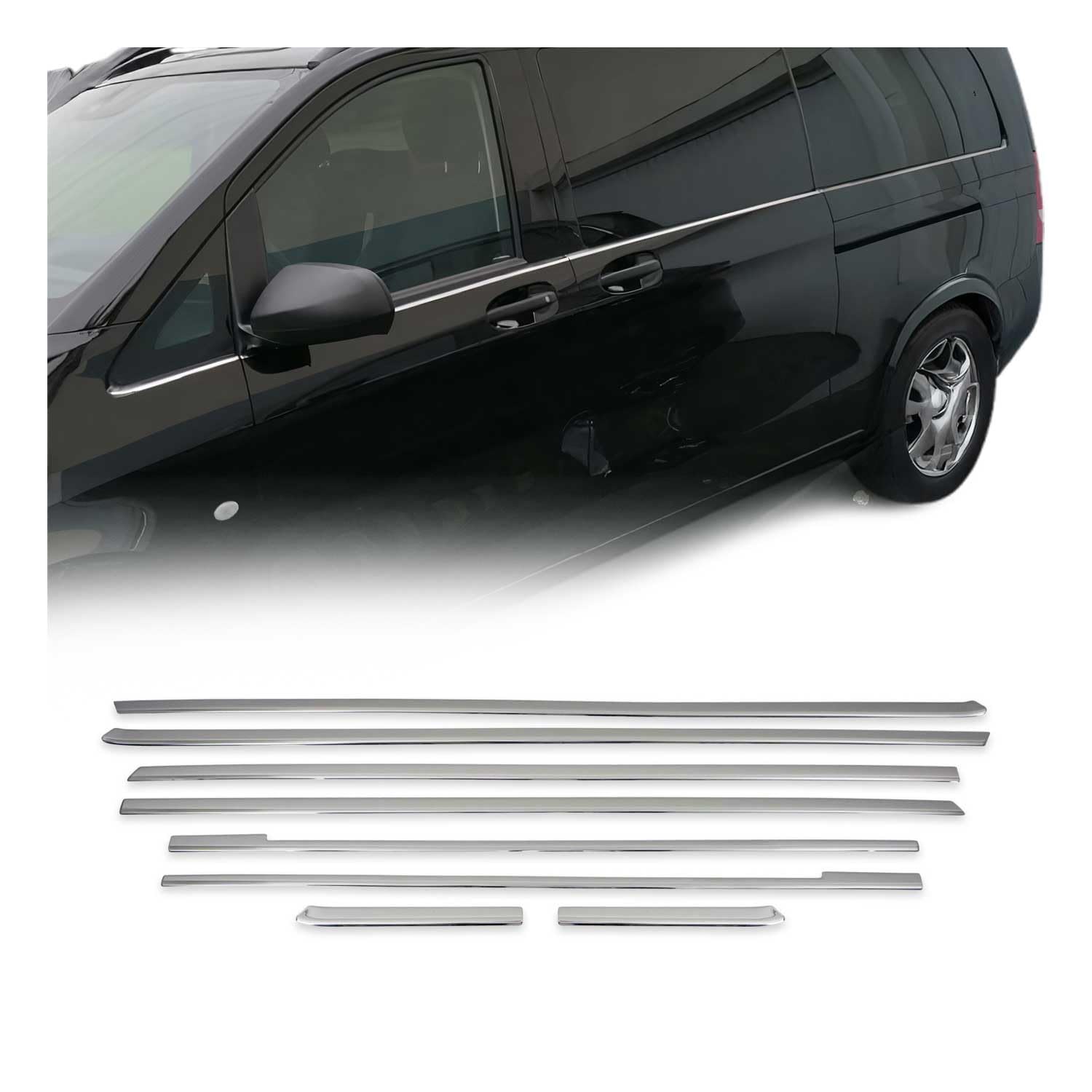 Fensterleisten für Mercedes Vito W447 2014-2025 Extra Langer Radstand Chrom 8X Fensterleisten für Mercedes Vito W447 2014-2025 Extra Langer Radstand Chrom 8X von OMAC