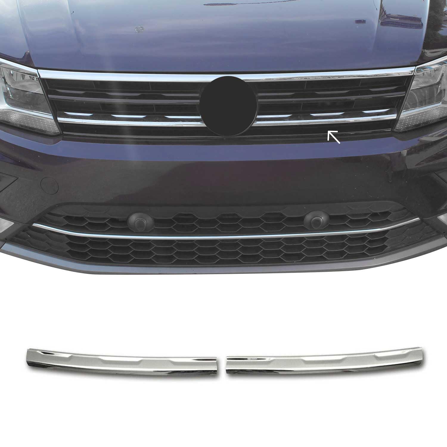 OMAC Kühlergrill Leisten Grillleisten kompatibel mit VW Tiguan 2016-2020 Edelstahl Silber 2tlg von OMAC