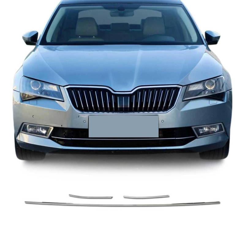 OMAC Frontgrill Leiste kompatibel mit Skoda Superb III 2015-2019 Edelstahl Chrom 3 Tllg von OMAC