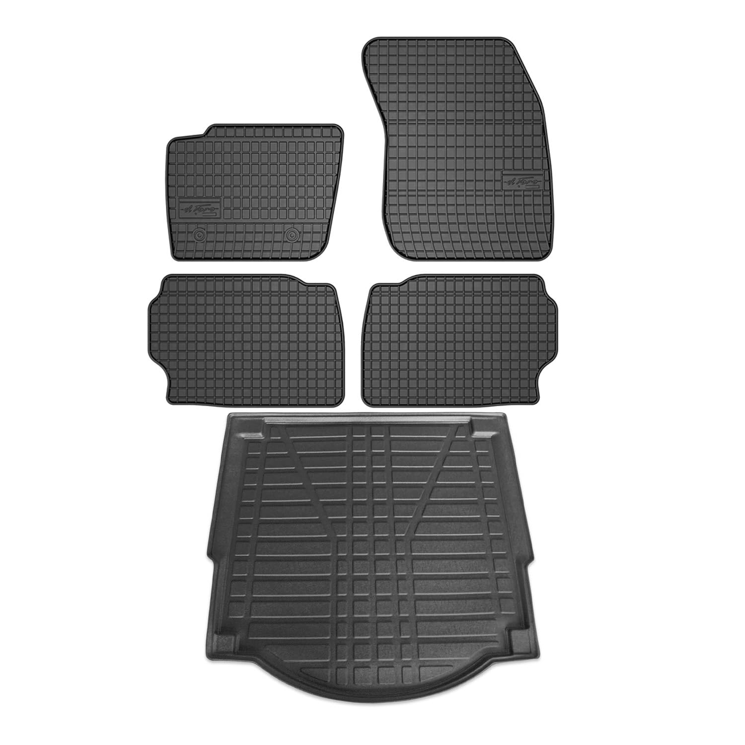OMAC Fußmatten & Kofferraumwanne Set kompatibel mit Ford Mondeo Kombi 2015-2018 Gummi Schwarz 5X von OMAC