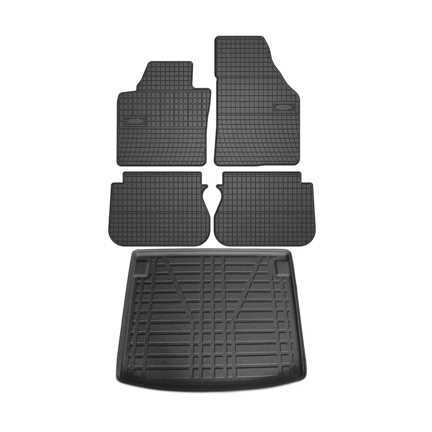 OMAC Fußmatten & Kofferraumwanne Set kompatibel mit VW Caddy 2010-2015 Gummi TPE Schwarz 5X von OMAC