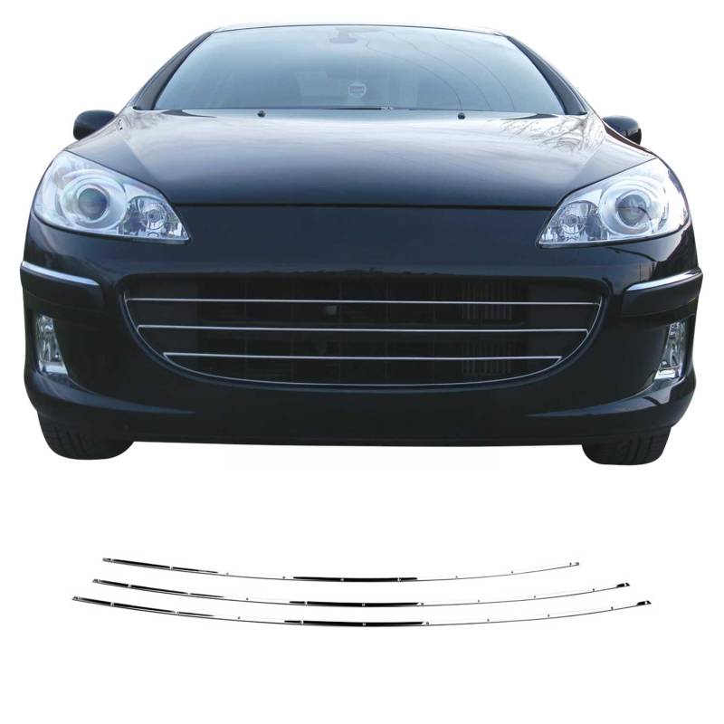 OMAC Kühlergrill Grillleisten Frontgrill kompatibel mit Peugeot 407 2004-2011 Chrom Edelstahl 3x von OMAC