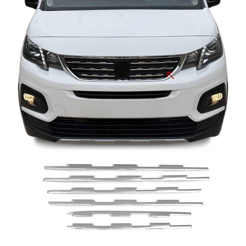 Kühlergrill Leisten Grillleisten für Peugeot Rifter 2018-2025 Chrom Silber 6x von OMAC