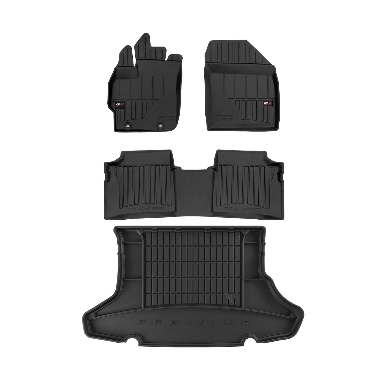 OMAC Fußmatten & Kofferraumwanne Set kompatibel mit Toyota Prius 2010-2015 Gummi Schwarz 4X von OMAC