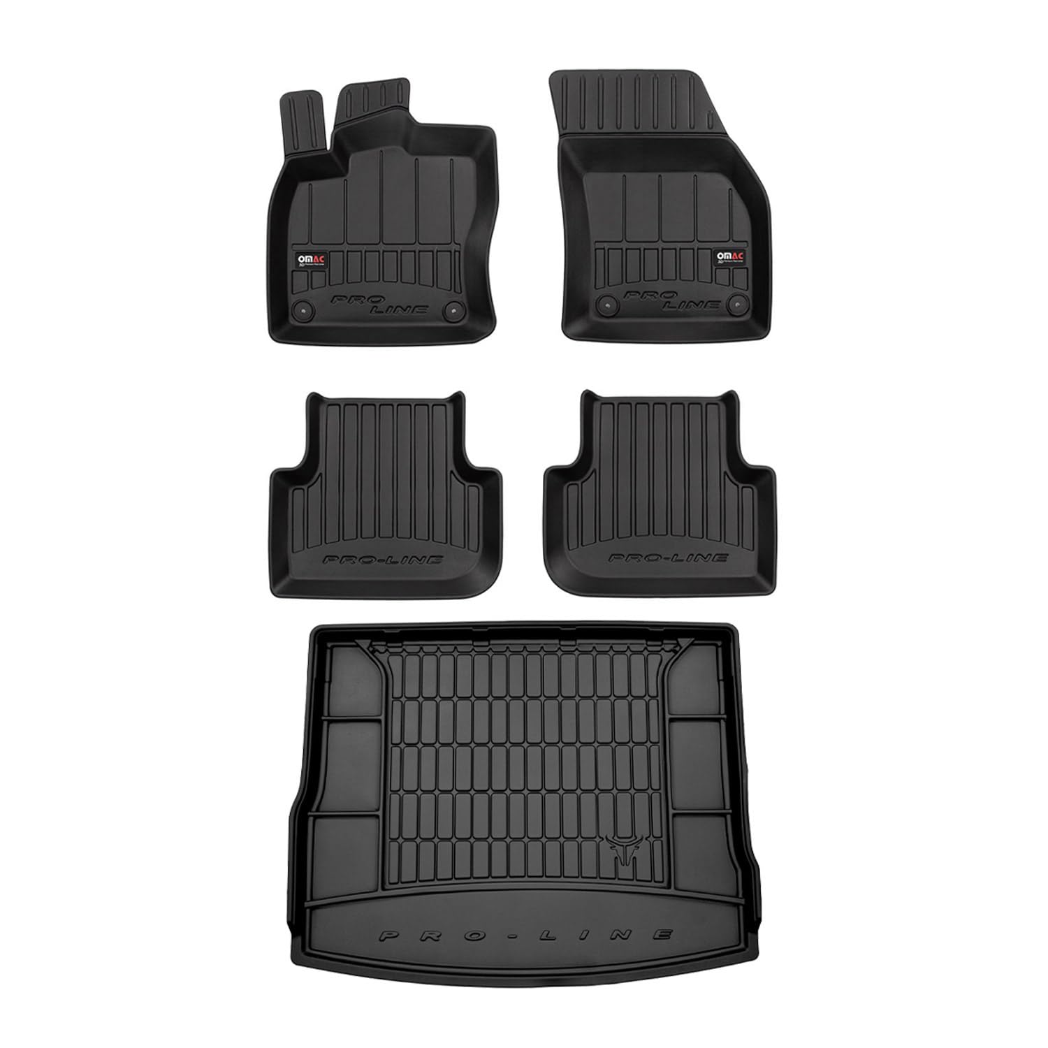 OMAC Fußmatten & Kofferraumwanne Set kompatibel mit VW Tiguan 2016-2020 Gummi Schwarz 5X von OMAC