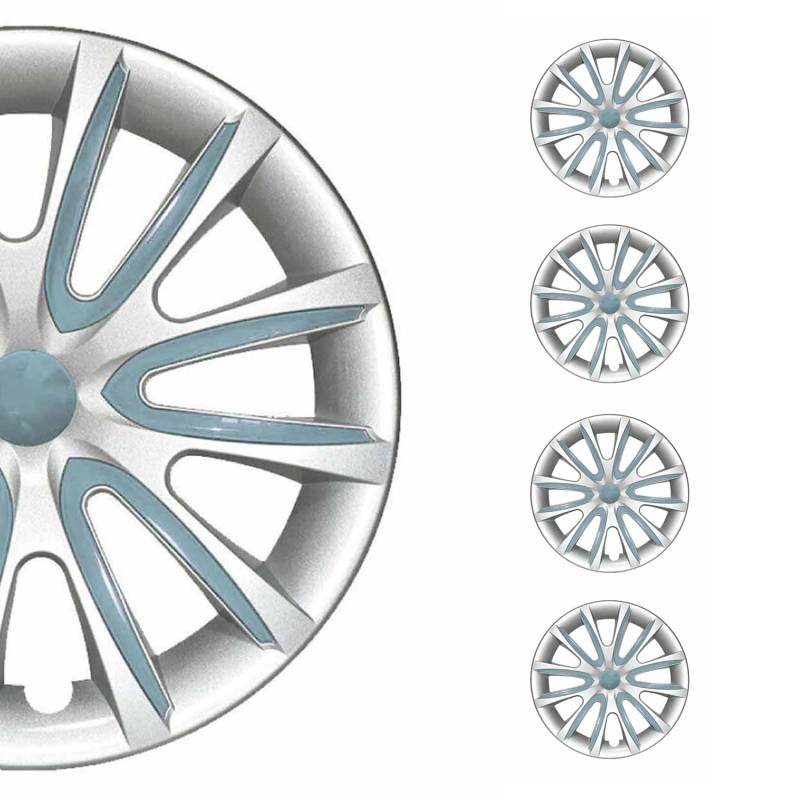OMAC 4X Radkappen Radzierblenden Radblenden 14" Zoll Stahlfelgen Glänzend Grau-Hell Blau von OMAC