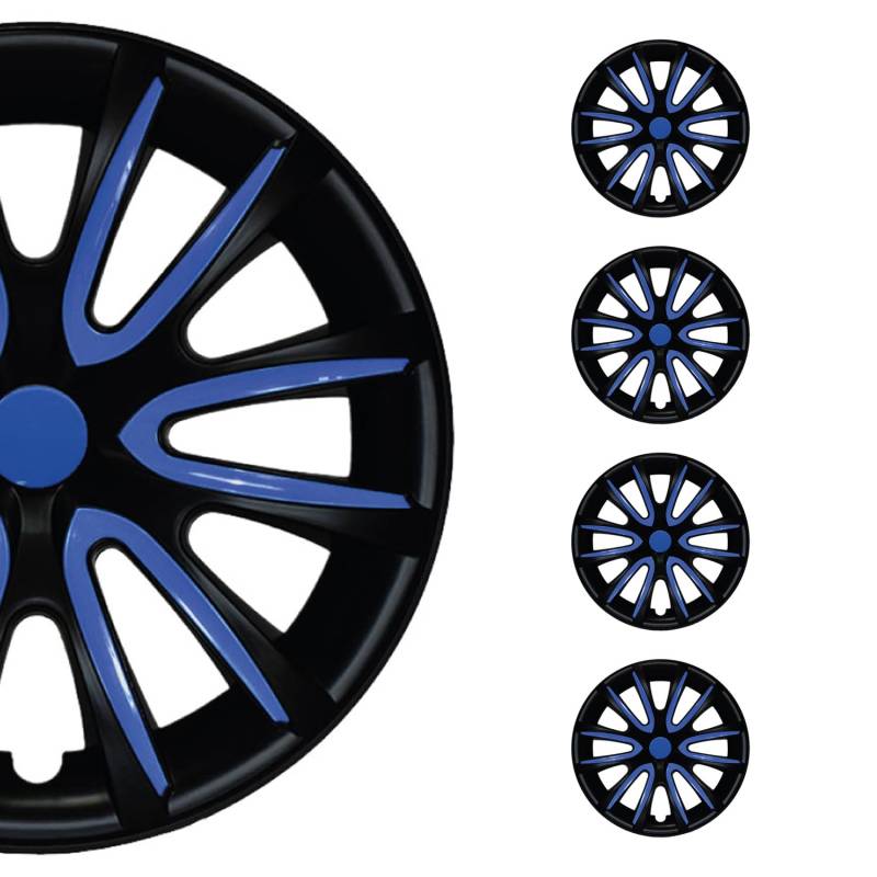 OMAC 4X Radkappen Radzierblenden Radblenden 14" Zoll Stahlfelgen Matt Schwarz-Dunkel Blau von OMAC