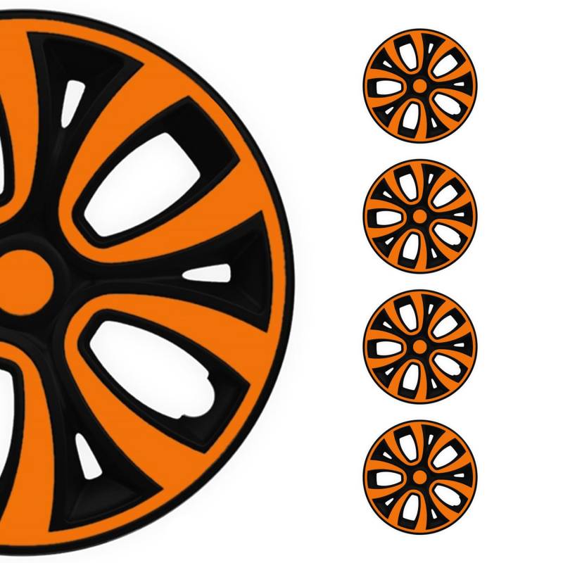 OMAC 4X Radkappen Radzierblenden Radblenden 16" Zoll Stahlfelgen Glänzend Schwarz-Orange von OMAC
