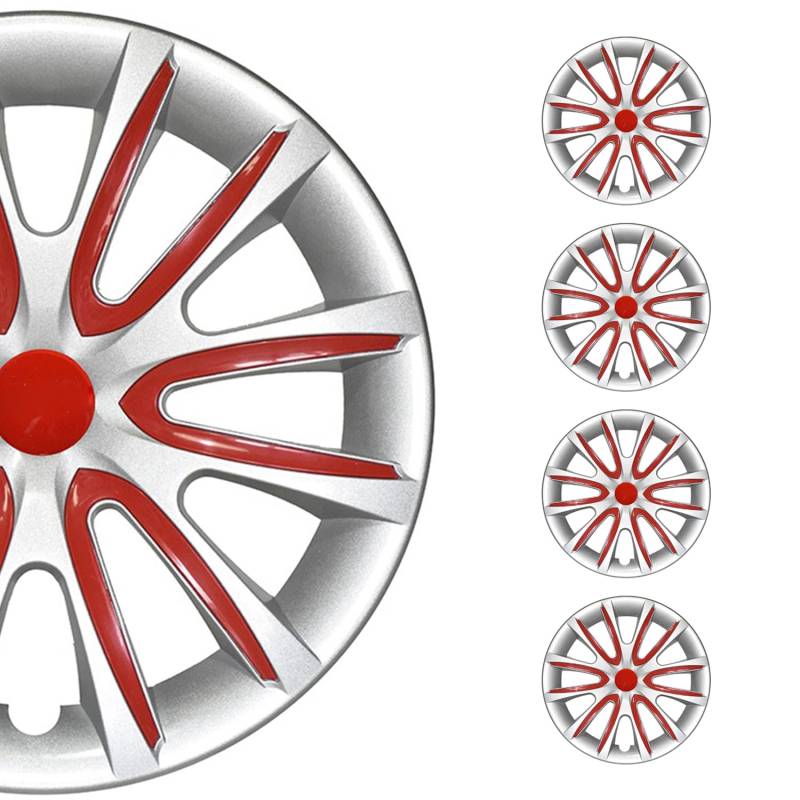 4X Radblenden Radkappen Radzierblenden für 16" Zoll Stahlfelgen Grau Rot von OMAC