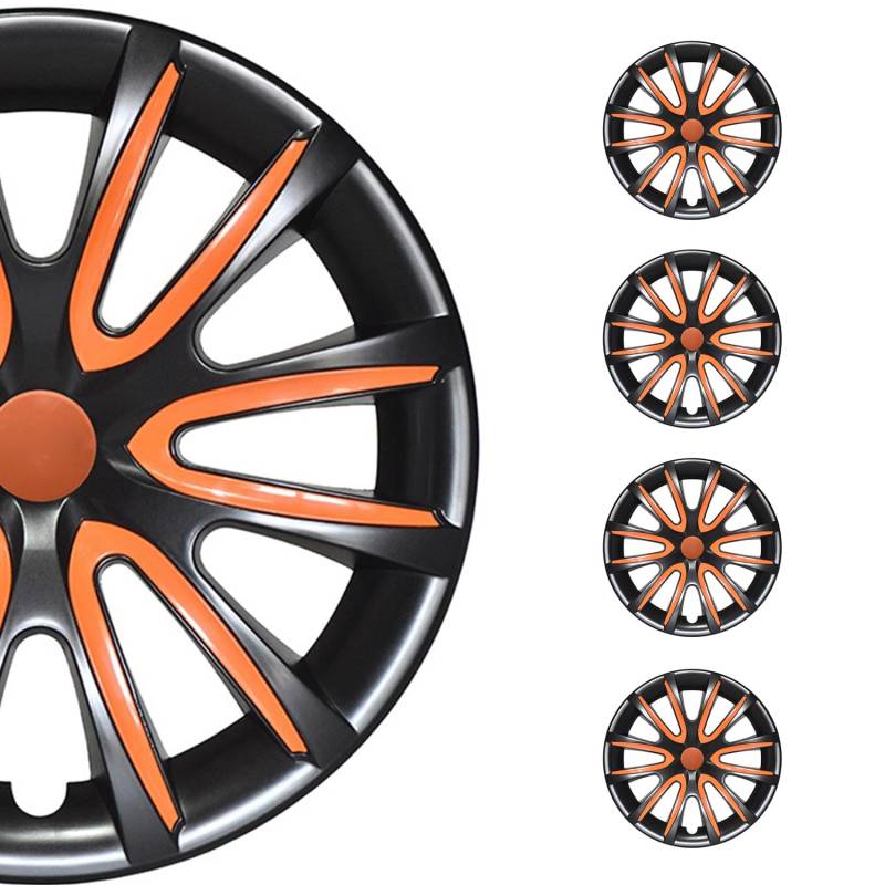 OMAC 4X Radkappen Radzierblenden Radblenden 16" Zoll Stahlfelgen Glänzend Schwarz-Orange von OMAC